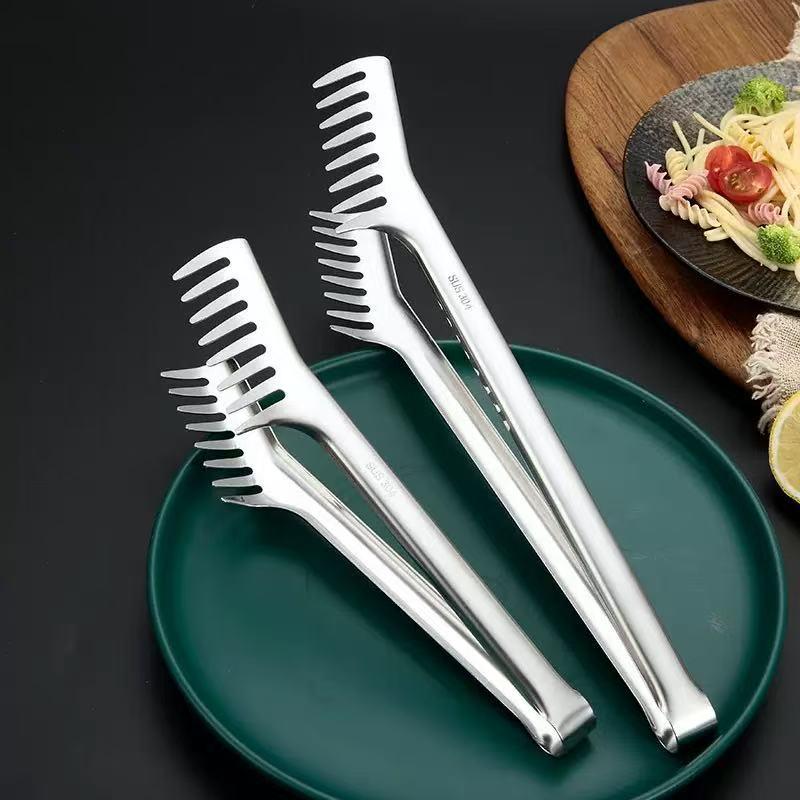 304 Stainless Steel Kitchen Tongs for Pasta, BBQ, Bread, and Vegetables