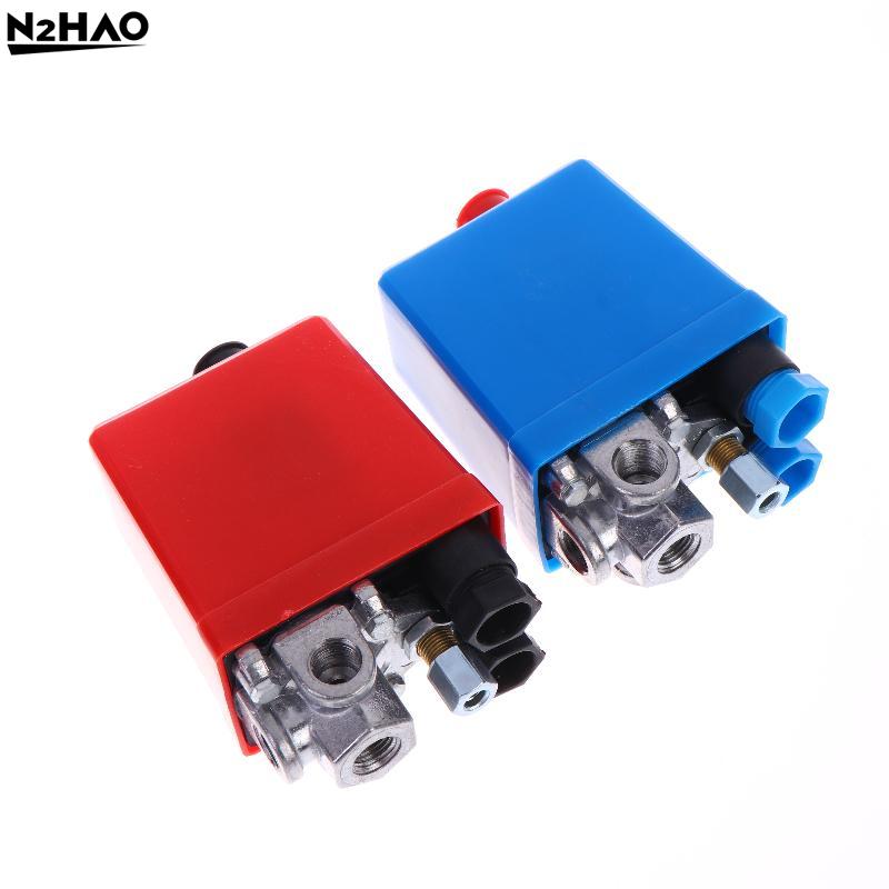 1*Red, Blue 90-120psi Automatic Air Pressure Switch Air Compressor Pressure Switch 4Port Manifold Electric Air Compressors Tool