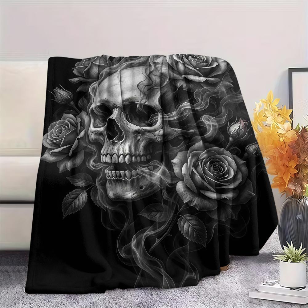 Dark Cupid Medusa Wolf Skull Print Flannel Blanket,High quality Comfortable for All Seasons,Home Decor,Warmth and Comfort,Perfect for Christmas Gifts