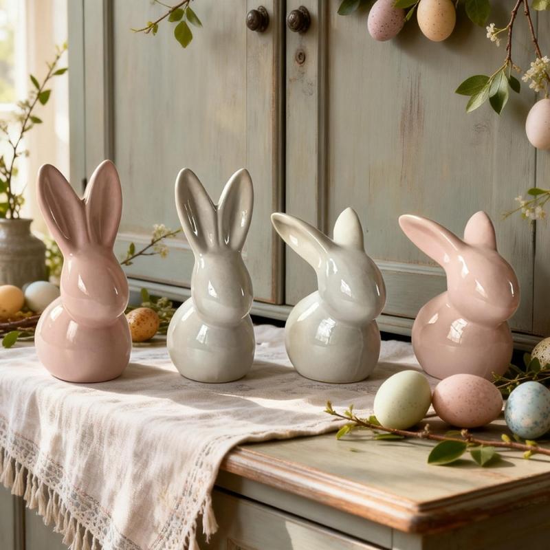 Basic Ceramic Rabbit Statue Sweet Small Animal Ornament Lovely Desk Decoration For Bookshelf Living Room Accent