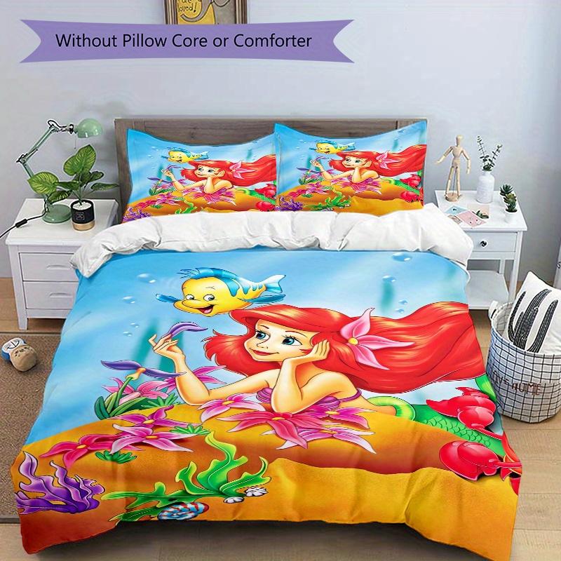3pcs Princess Ariel and Flounder Printed Quilt Set Soft and Comfortable Quilt Cover for Bedroom, Guest Room Bedding Set S080