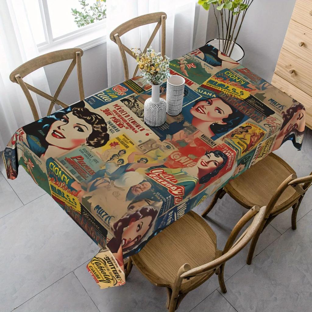 Tablecovers 1pc Retro 1960s Movie Poster Tablecloth Country Farmhouse Stylexzj
