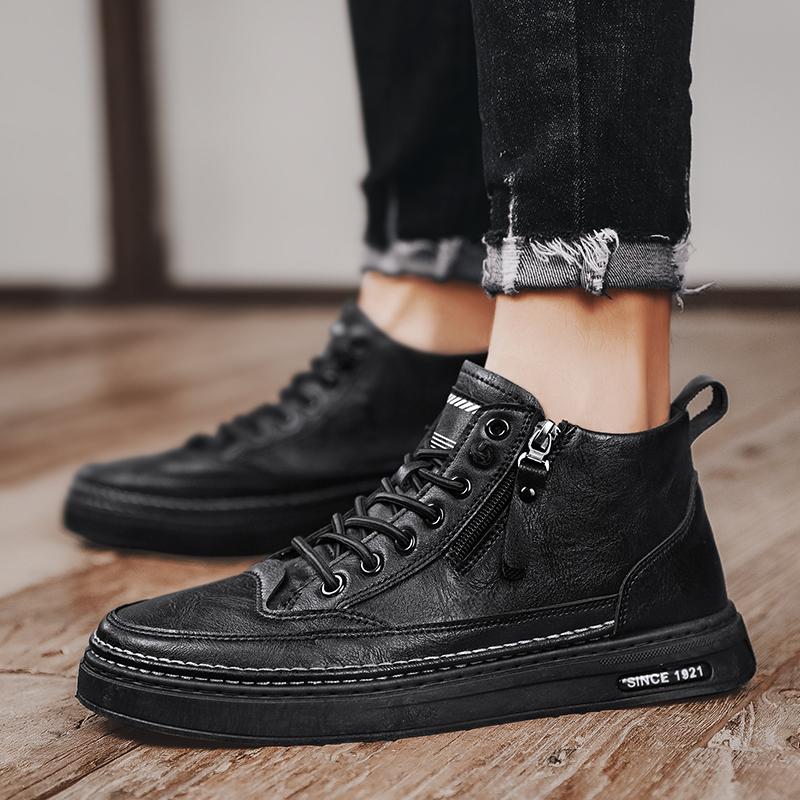 Men Boots Winter High Top Leather Shoes Fashion Cotton Shoes Fashion Ankle Boots Business Casual Outdoor Shoes Male Sneakers