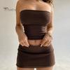 Women's Two Piece Skirt Set Strapless Bandeau Tube Crop Top And Bodycon Mini Skirt Set Summer Sexy Club Outfit