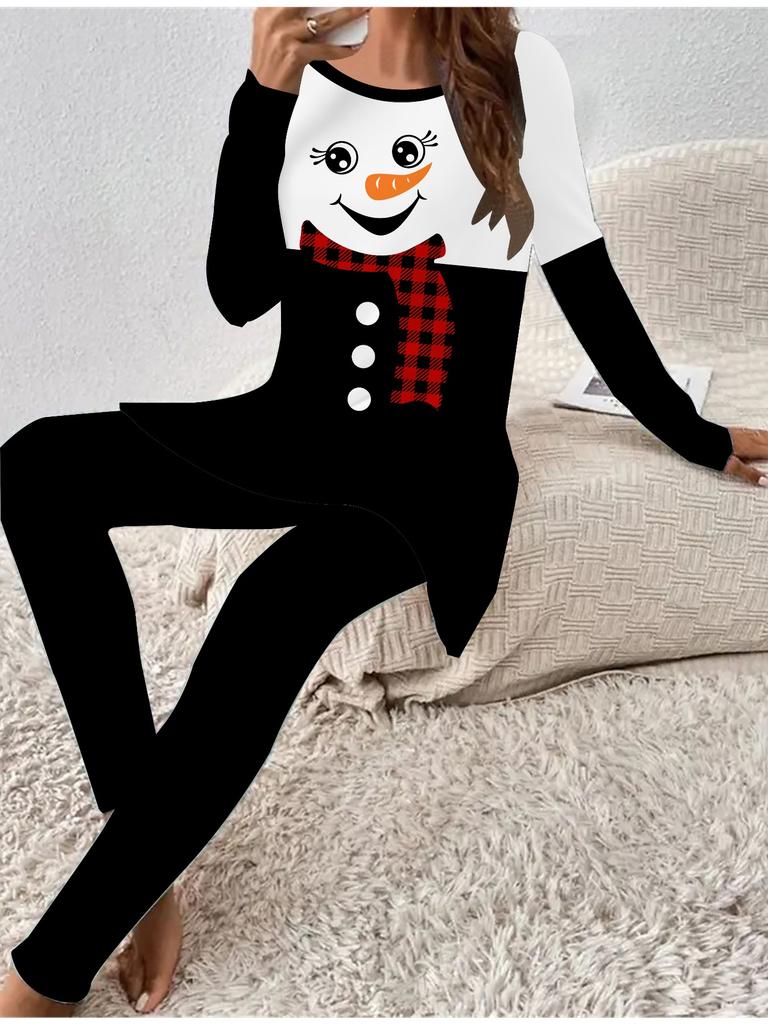 Euro-amerikanische Mode 3D Weihnachts-Druck Damen Vier-Jahreszeiten Langarm T-Shirt + Lange Hose Zweiteiler. Perfektes Geschenk für Neujahr & Weihnachten