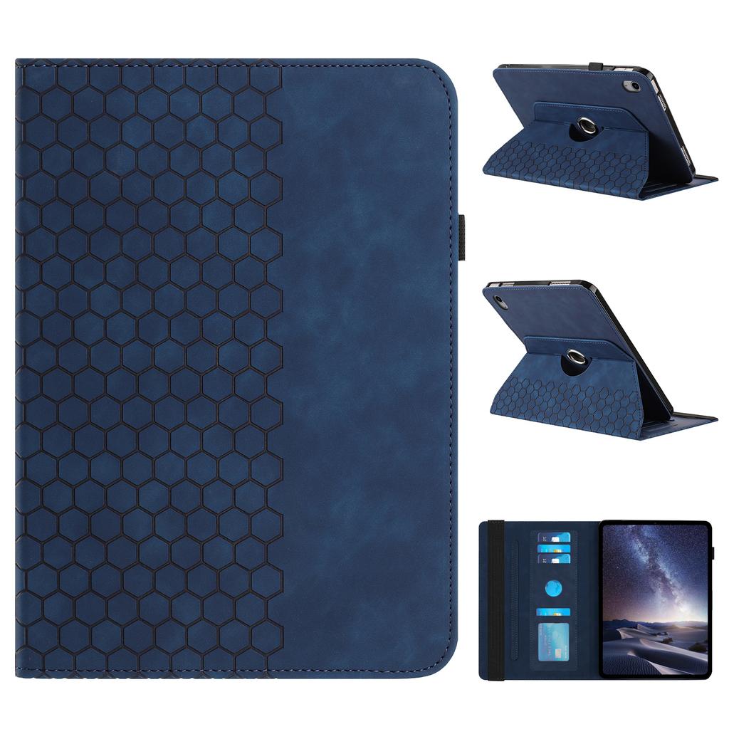 Leather Case For iPad mini (2024) / (2021) Rotatable Honeycomb Imprinted Shockproof Tablet Cover with Stand