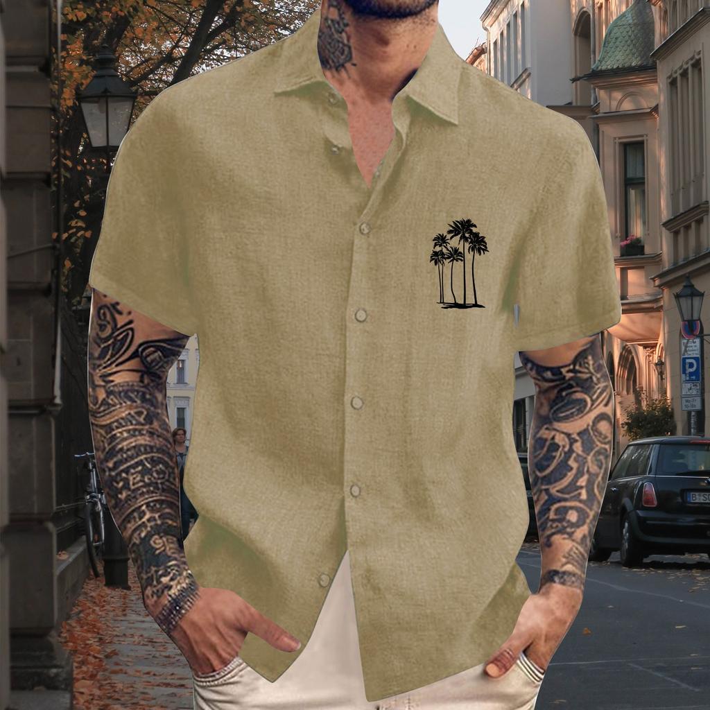 Men'S Casual Loose Short Sleeved Printed Shirt With Fashionable Lapel Top