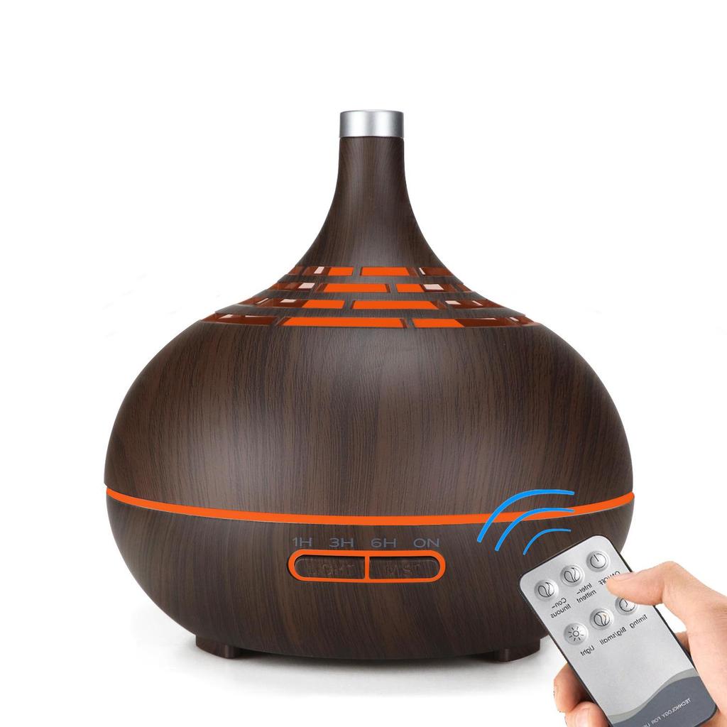 400ml Wood Grain Ultrasonic Aroma Diffuser with Remote Control - Essential Oil Humidifier for Home and Room Air Conditioning