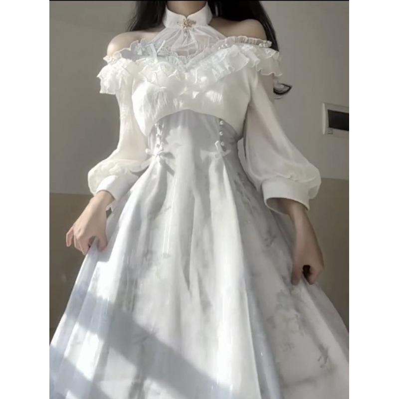 Summer Formal Dress Lady French Elegant Vintage Midi Dress Women Dress Korean White Women