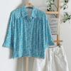 New Arrivals Open Run Women Floral Pattern Pintuck 7 Sleeve Rayon Blouse