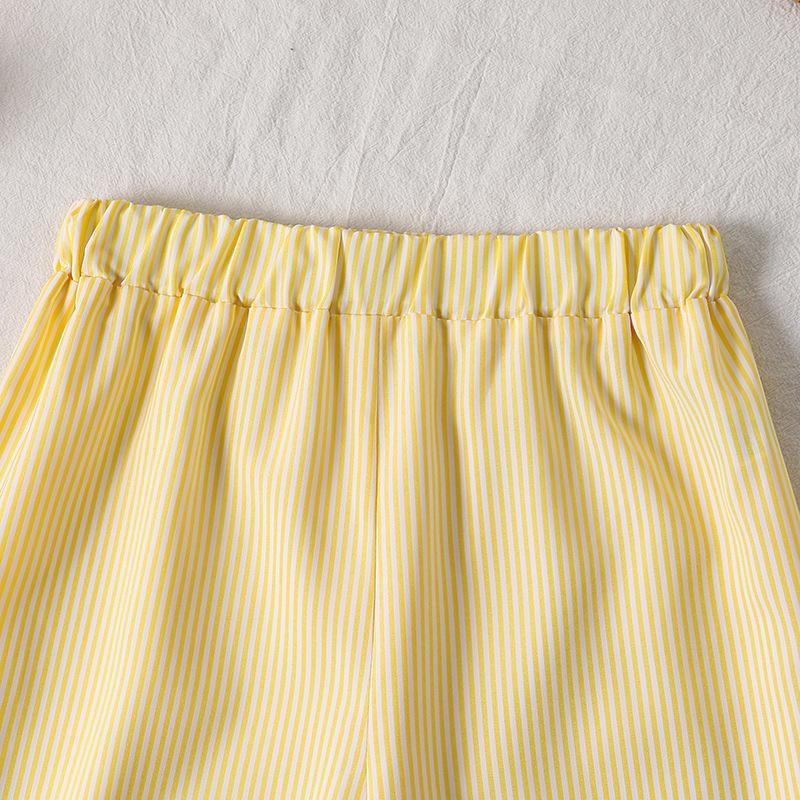 Girls Summer Casual Suit 2025 Children Clothing Striped Suspender Top + Straight Wide-leg Pants Two-piece Set