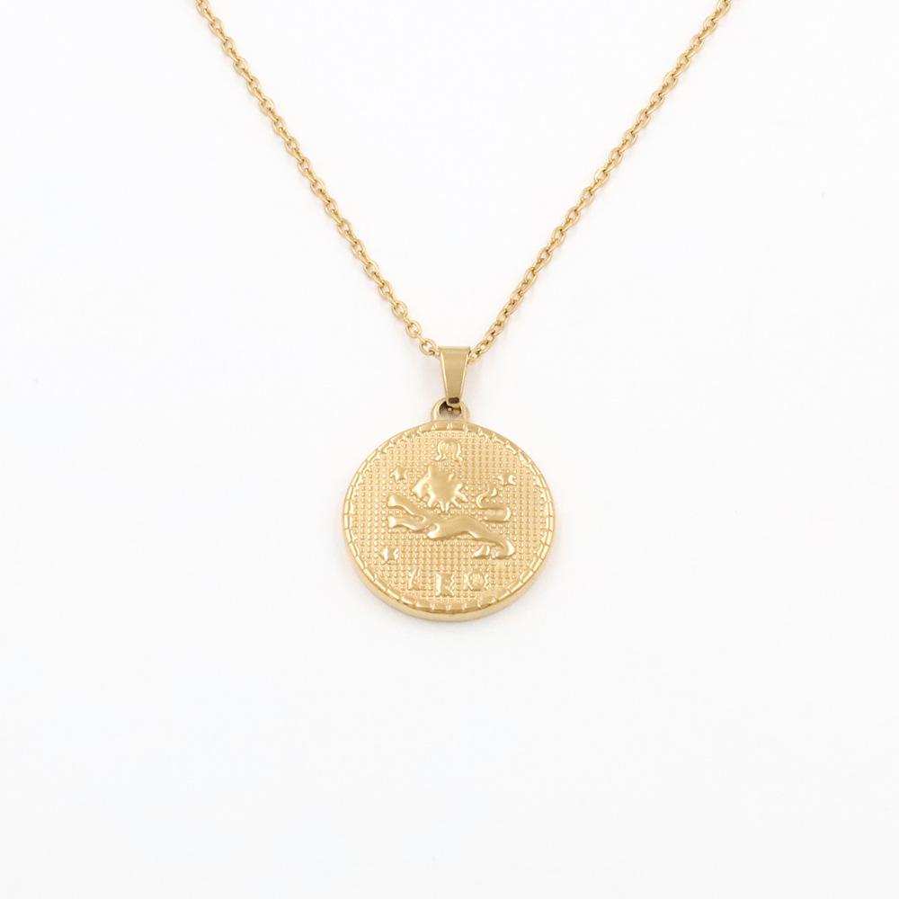 Retro Round Brand Constellation Pendant 18K Twelve Constellations Titanium Steel Necklace Women Do Not Fade Wind