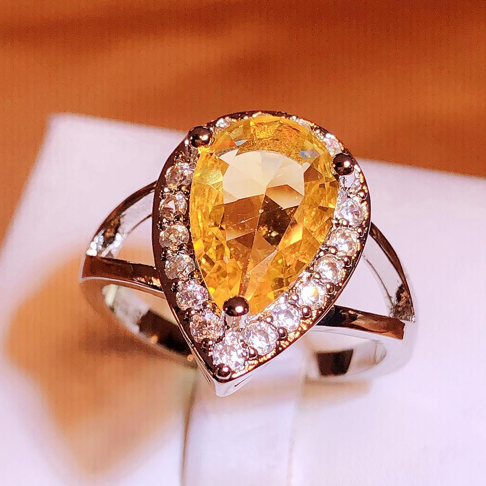 Luxus Silber Farbe Fancy Gelb CZ Ringe für Frauen Hochzeit Zeremonie Party Geburtstag Geschenk Brillanter Zirkonia Schmuck