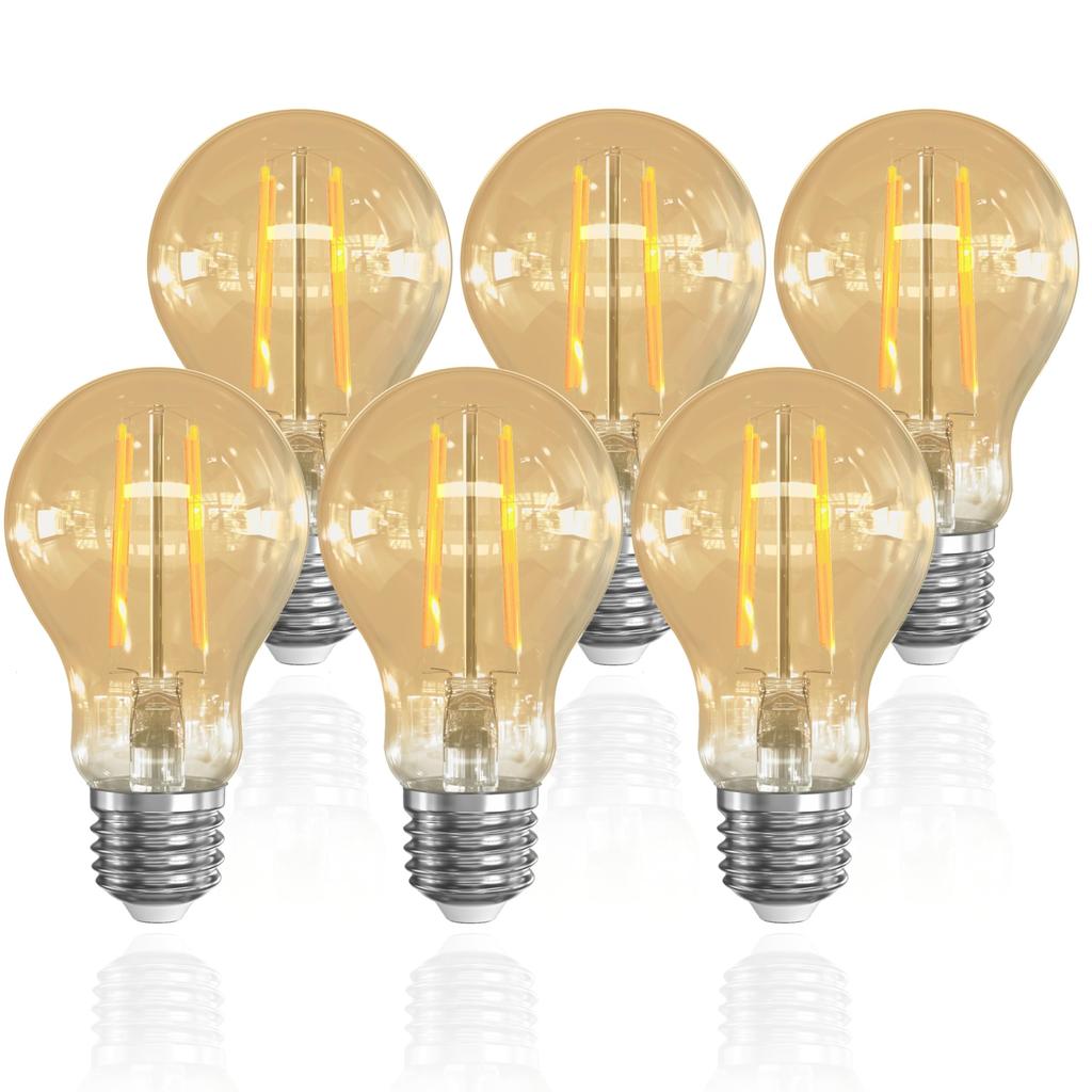 LUTW LED Bulbs, E26 Base, Edison Bulbs, 60W Equivalent, 6W, 2700K Warm White, 620lm, Omnidirectional, Non-Dimmable, PSE Certified, Antique Amber,