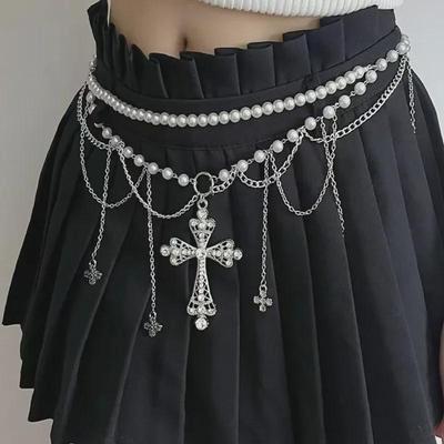 Retro Europäische & Amerikanische Perlen Quaste Taille Halskette: Süßes, cooles, mehrlagiges Diamant-Kleid-Accessoire für Damen