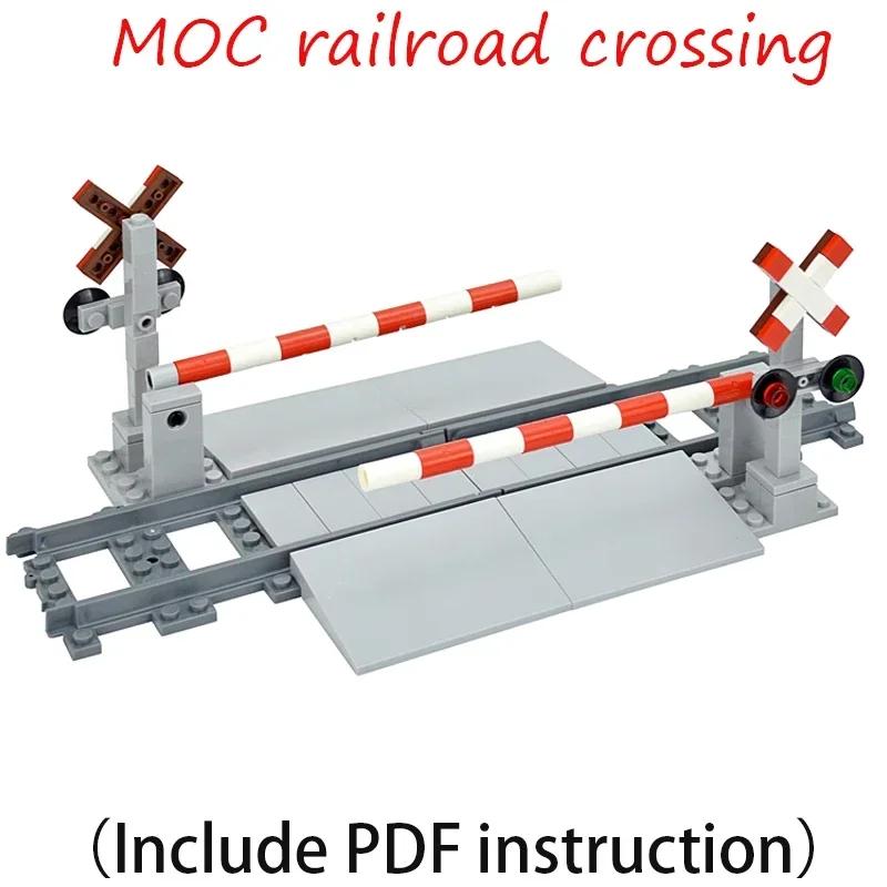MOC Stads Bouwstenen Trein Loopbrug Onderdelen Rails Treinstation Bakstenen Spoorweg Bufferstop Modelspoorwegen Verkeerslicht Speelgoed