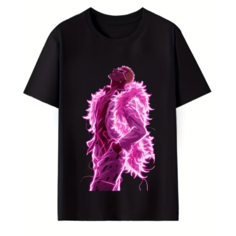 Men's Anime Print T-Shirt - Anime Character Print Crew Neck Short Sleeve Shirt, Machine Washable, Suitable for Anime Apparel and Party Outfits