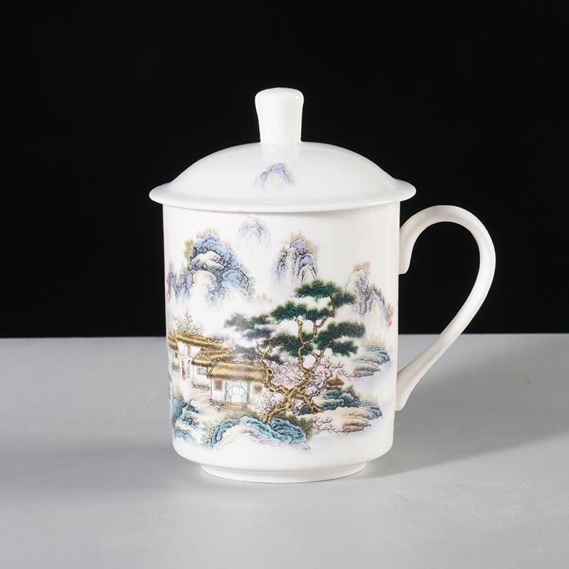 Jingdezhen Ceramic Tea Cup with Lid - Large Capacity for Office & Meetings