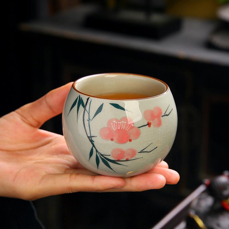 Five Famous Kilns Hand-Painted Underglaze Color Teacups, Tea Tasting Cups, Kung Fu Tea Sets, Small Teacups, Mid-Autumn Festival Gifts For Elders