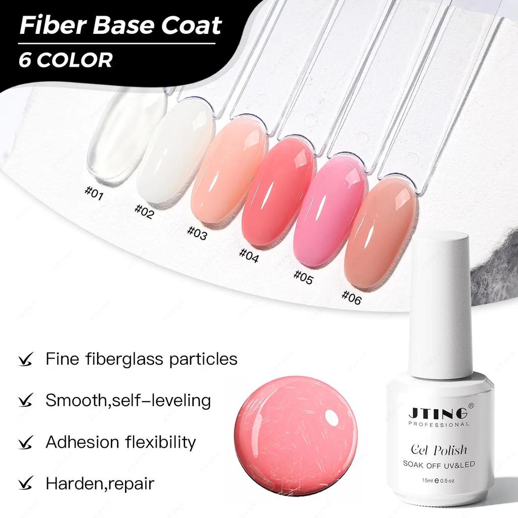 JTING Factory Professional Fiber Base Coat 6colors Nude pink Base Coat Gel Polish OEM Free Design Private Label Gel Nail Polish