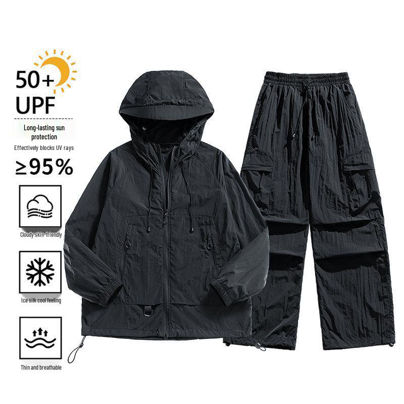 Atmungsaktives Sommer-Paar-Set: Ultra-dünner Eis-Seiden-Sonnenschutz-Hoodie & Hose