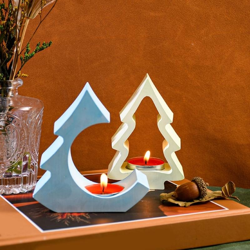 Candlestick Molds Silicone Crafts Mold House/Tree Shape Candle Stand Moulds Silicone Texture Ornament Molds for Candle