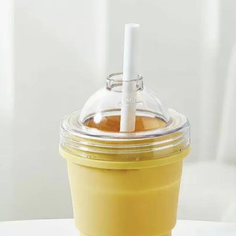 2026New Portable Foldable Ice Ball Cup with Built-in Straw, Food-Grade Silicone Ice Maker Mold, Summer Outdoor Travel Tumbler