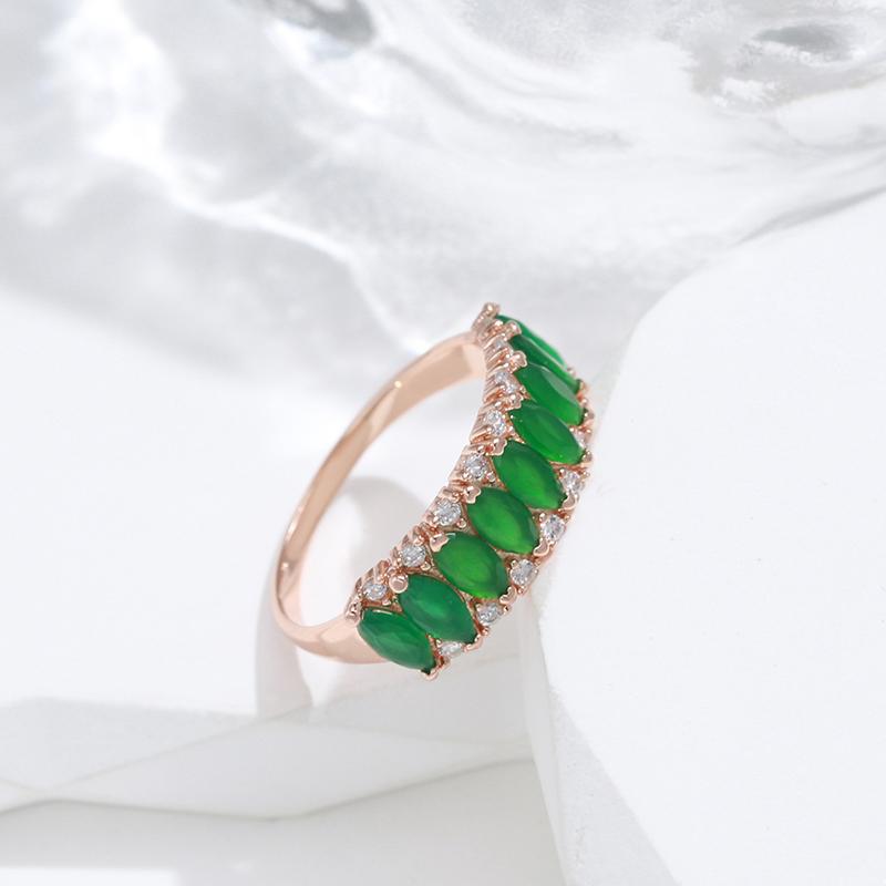 Luxury Geometric Emerald Green Zircon Double Rings for Women Party Daily Personality Jewelry