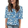 Shirts For Women Trendy Round Neck Button T Shirts Printed  Blouse Half Sleeve Tops For Women
