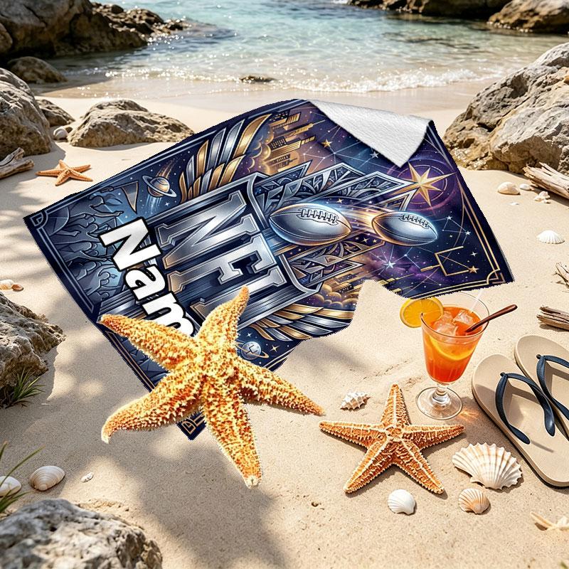 Custom Name Personalized NFL Print Beach Towel, for Trip Camping Beach Party Home Decor, Birthday Gift for Family & Friends