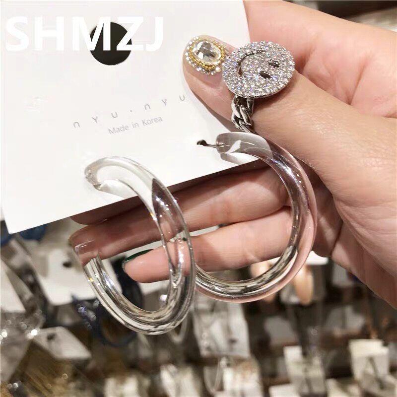 

South Korea Dongdaemun Transparent Women s European and American Earrings Acrylic 5cm Cylindrical Small Circle