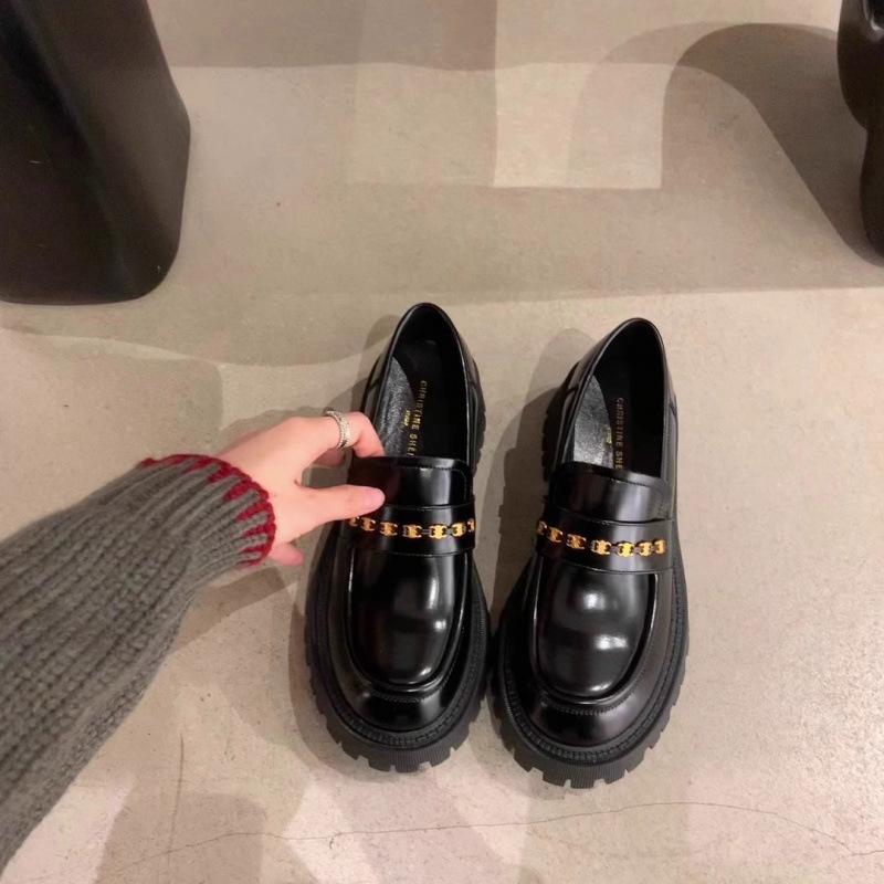 

Shoes round head Arc de Triomphe muffin thick heel thick sole loafer single shoes women s small leather shoes 34 чёрный