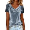 Top T-shirt da donna in velluto a maniche corte con colletto a balze