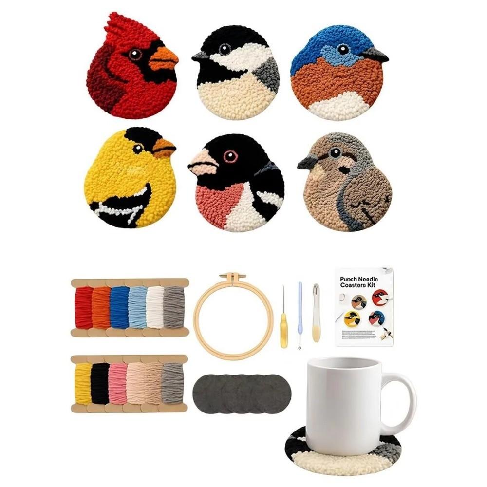 Soft Bird Coasters Punch Needle Kit Handmade Bird Coaster Kit Embroidery Coaster Kit for Beginners