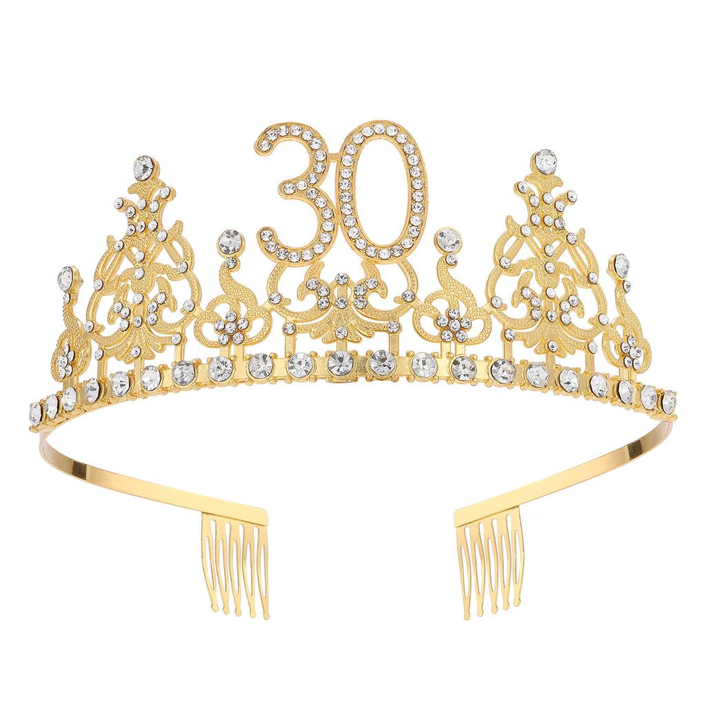 Fashion Alloy Digital Crown With Diamond Tiara 18Th Birthday Party Pearl Alloy Headband