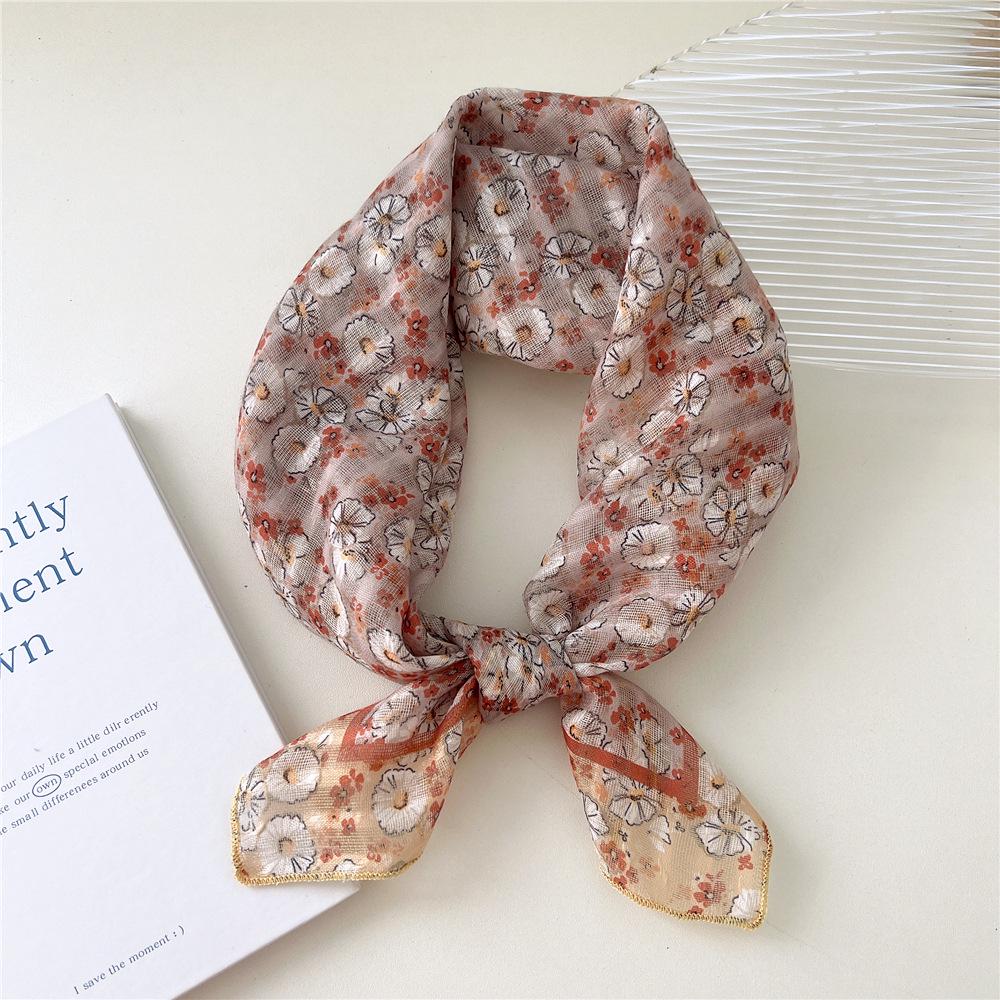 58 Floral Cotton Linen Scarf: Korean Ditsy Print Neckerchief for Spring, Summer, Autumn - Versatile Headband and Headscarf