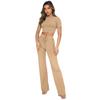 Fashion Casual Suit Women's Solid Colour High Stretch Shaping Short Sleeve Pit Stripe Wide Leg Pants Suit