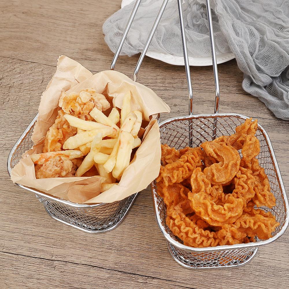 French Fries Basket Stainless Steel Fry Serving Baskets Mini Square Chicken Wings Holder Restaurant Cafe Table Food Serving