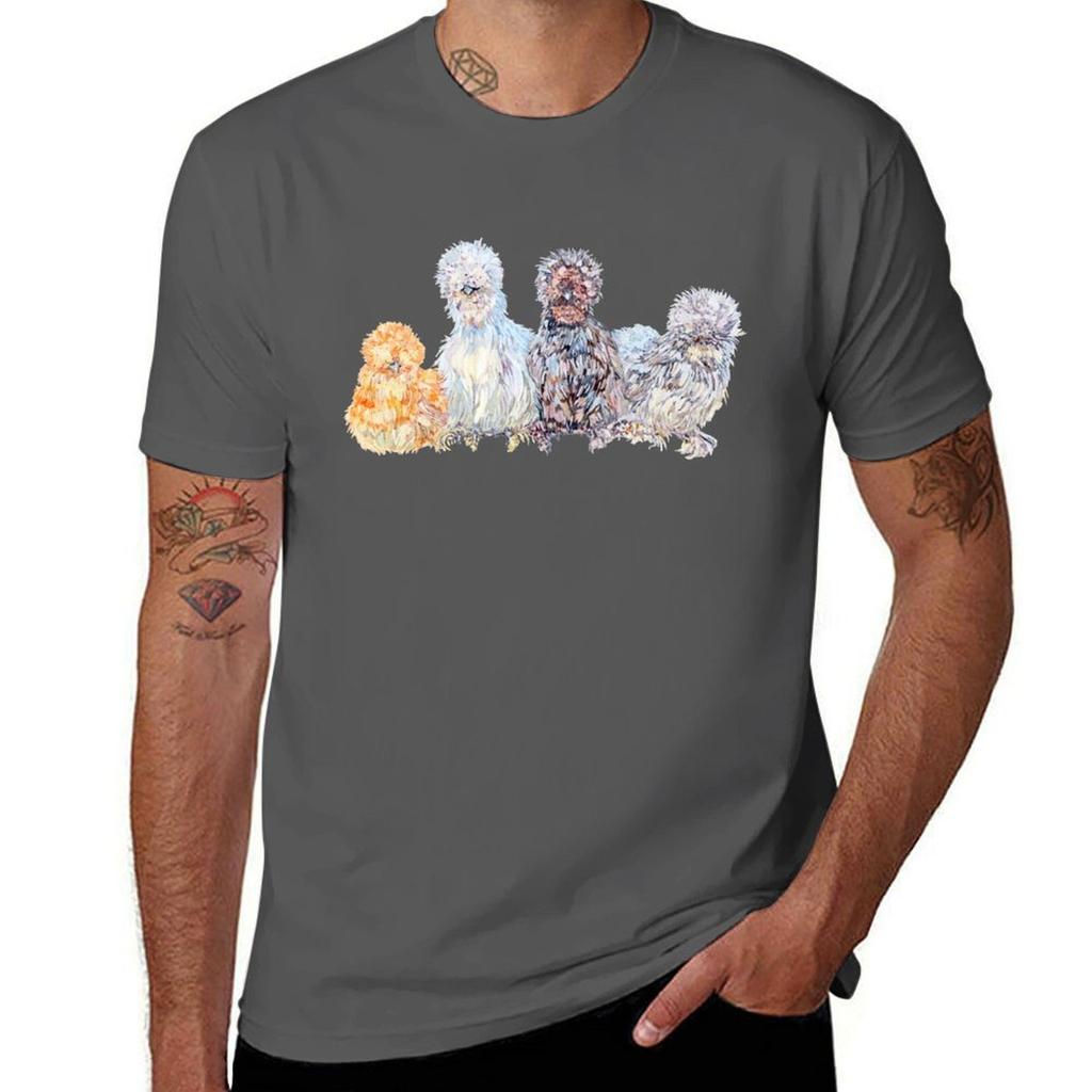 Silkie Chicken Huddle Tshirt Minimalist Plain Crew Neck Tshirt