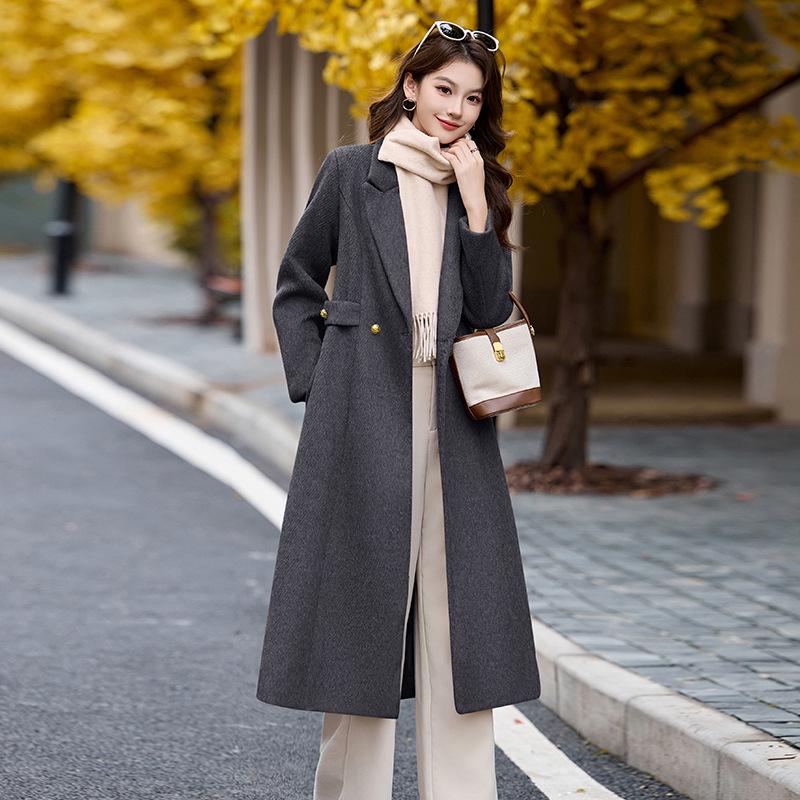 Women's Double-Breasted Lapel Wool Coat - Autumn/Winter Korean Fashion
