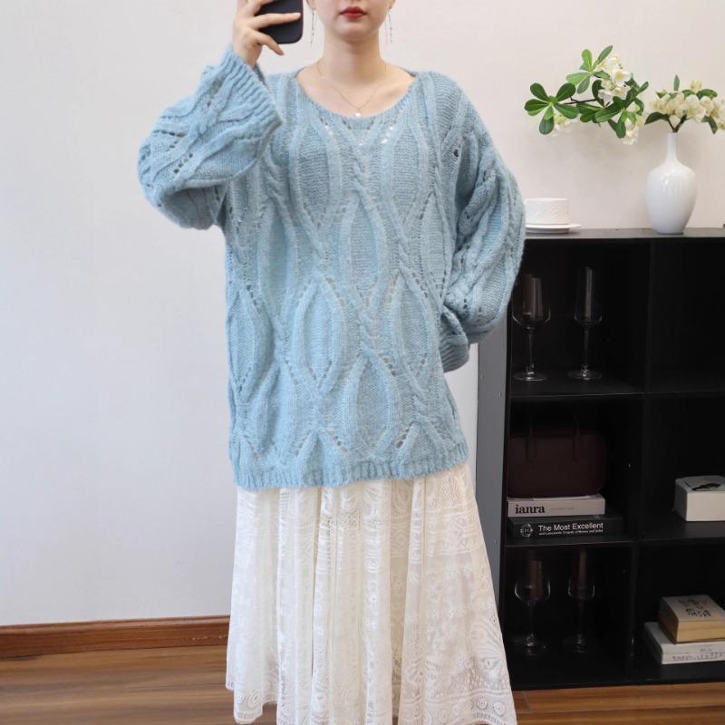 Early Autumn New Thin Hollow Loose Knitted Sweater Top Soft Waxy Gentle Wind Sweater Pullover Woman