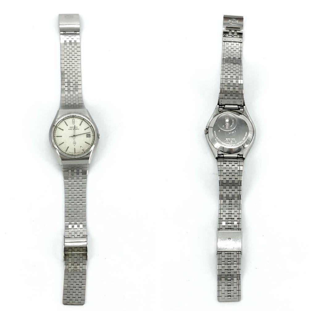 Working Good SEIKO KING QUARTZ 5855-8001 QZ Quartz Manufactured 1977 7N1216 Silver Dial Date Men's Watch WATER RESISTANT 3-Hand New Battery