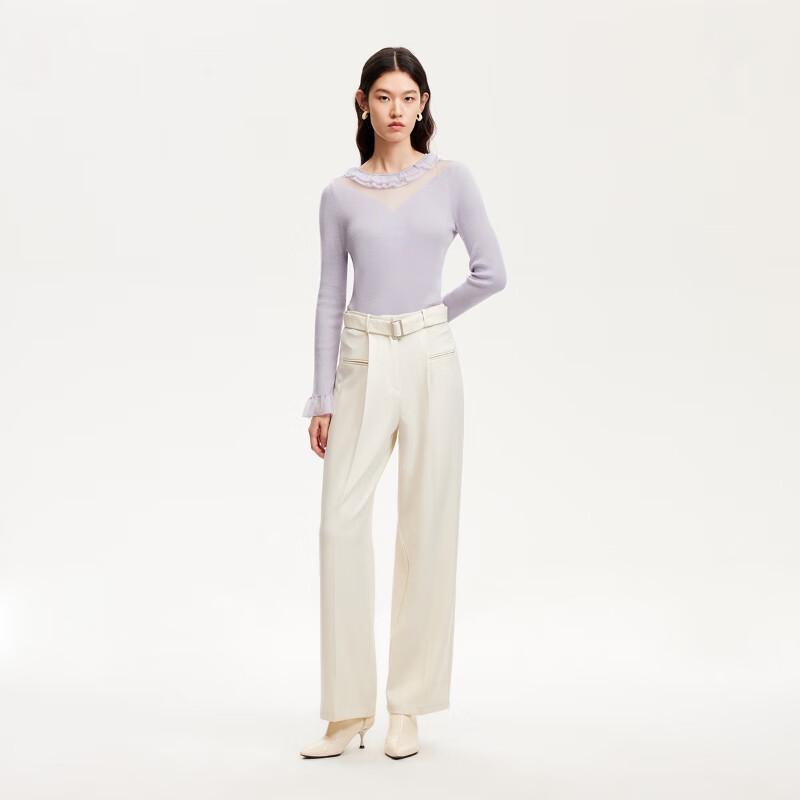 VEROMODA Women's Ruffle Trim Mesh Splice Knit Pullover