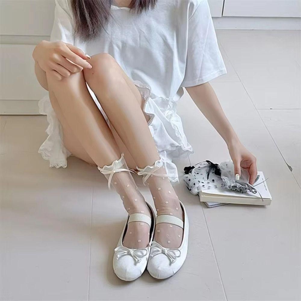 Soft Lolita Socks Crystal Silk Long Socks Comfortable Polka Dot Sock  Girls