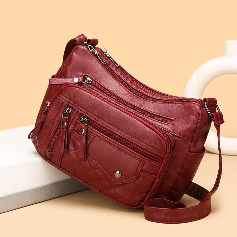 Fashionable Multi Zipper Crossbody Bag, Soft Vegan Leather Shoulder Bag, Women's Multi Pocket Handbag Wallet