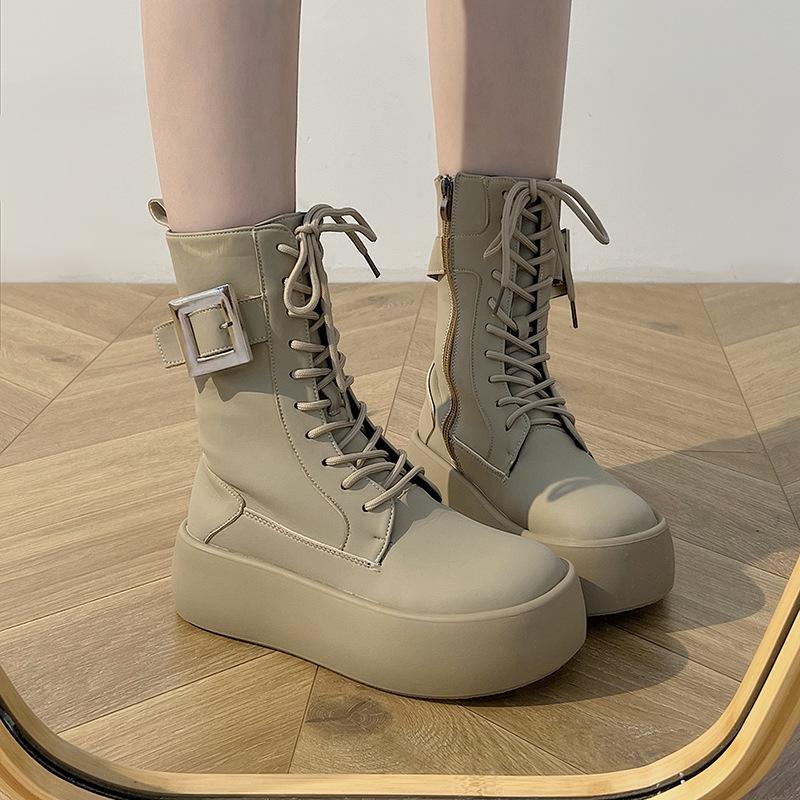 

thick-soled Martin boots women s spring and autumn new short boots with skirts, small height-increasing locomotive women s boots 40 абрикосовый