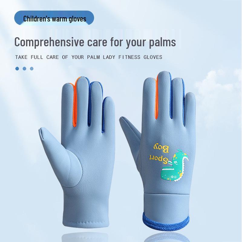 Kids' Windproof Waterproof Gloves - Warm, Velvet-Lined, Five-Finger Gloves for Boys & Girls - Ideal for Autumn & Winter Outdoor Activities