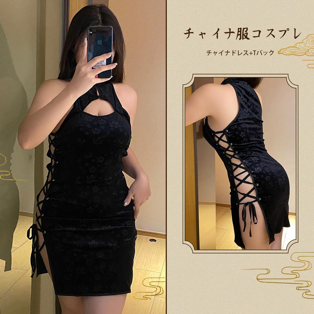 Chinese Large Chinese Sexy Mini 2XL [Ahegao] Clothes, Cosplay, Sexy, Size, Dress, Dress, Lingerie, Velvet, Lace-up, Black, Length, Women's Dress,