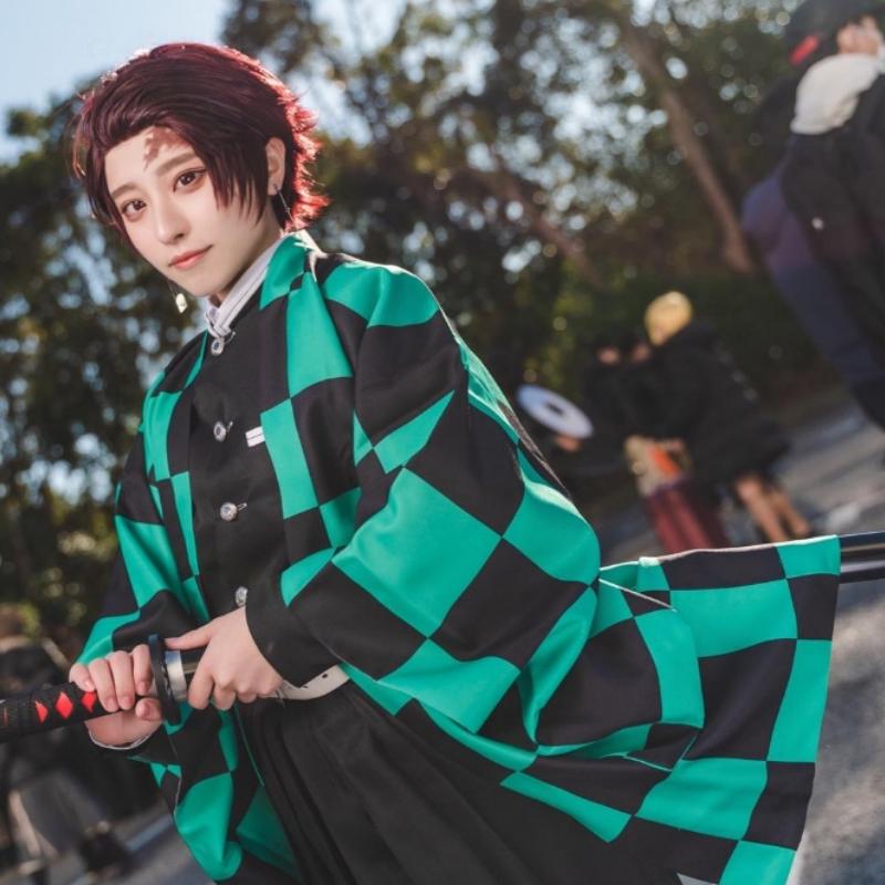 Anime Dämon Slayer Kamado Tanjirou Cosplay Kostüm Kimetsu No Yaiba Cartoon Kostüm Sutis Perücken Halloween Für Kinder Erwachsene CosParty