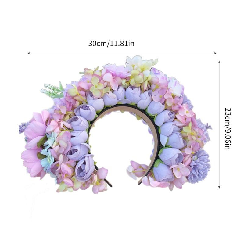Ethnic Style Bridal Headband Hair Wreath Florals Crown Wedding Flower Headband Beach Hairband for Women Hair Accessory